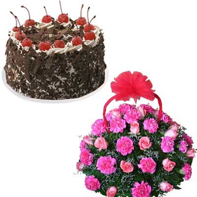 "Round shape Chocolate cake - 1kg, Flower Bouquet with Orchids - Click here to View more details about this Product